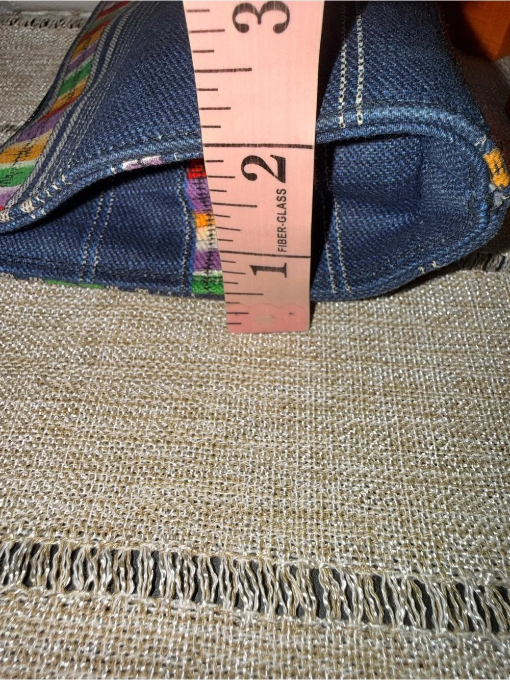 kate spade Navy Striped Canvas Pouch with Multicolor Embroidered Band
